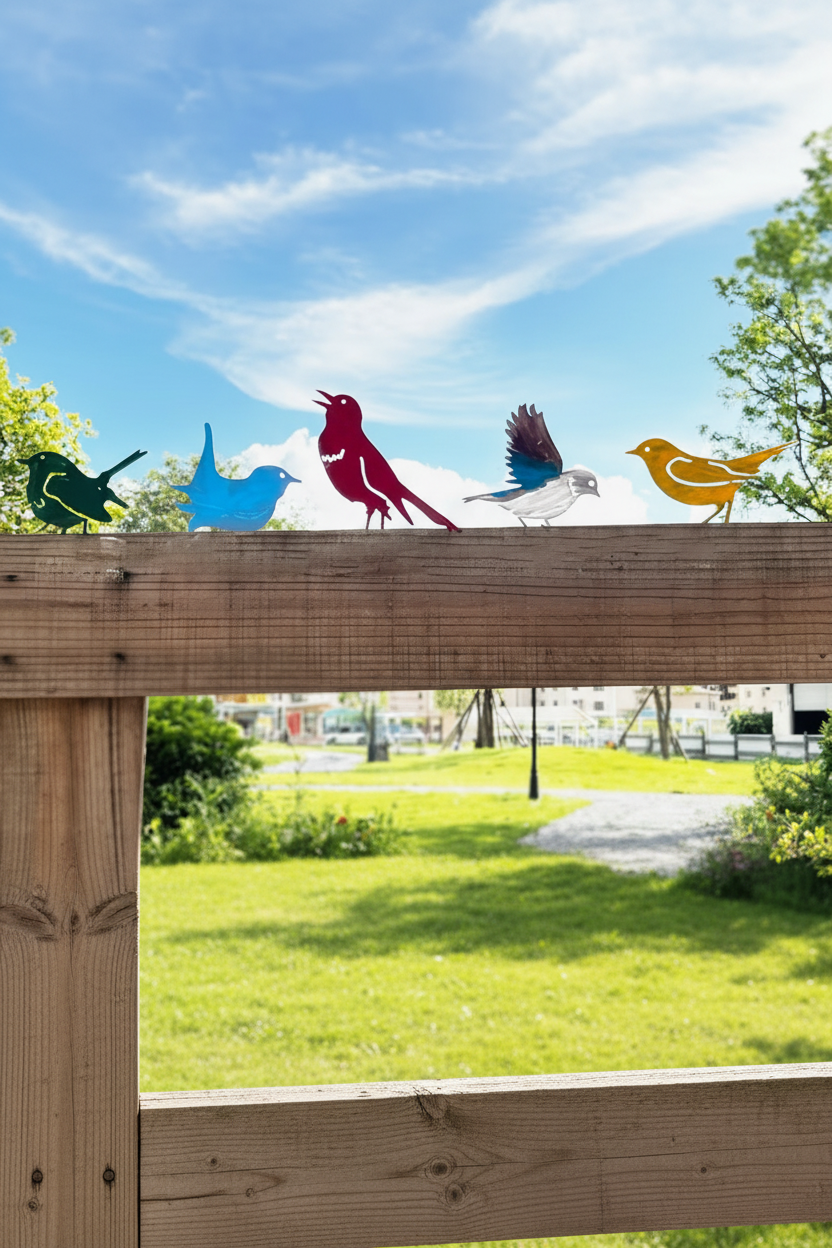 Fåglar nr 1 — 5-pack Rostande Fågelset i Smidesjärn – Simulerade Fåglar för Trädgården