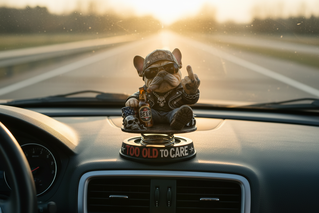 Biker Bulldog Instrumentbrädesprydnad – Fjädergunga Design