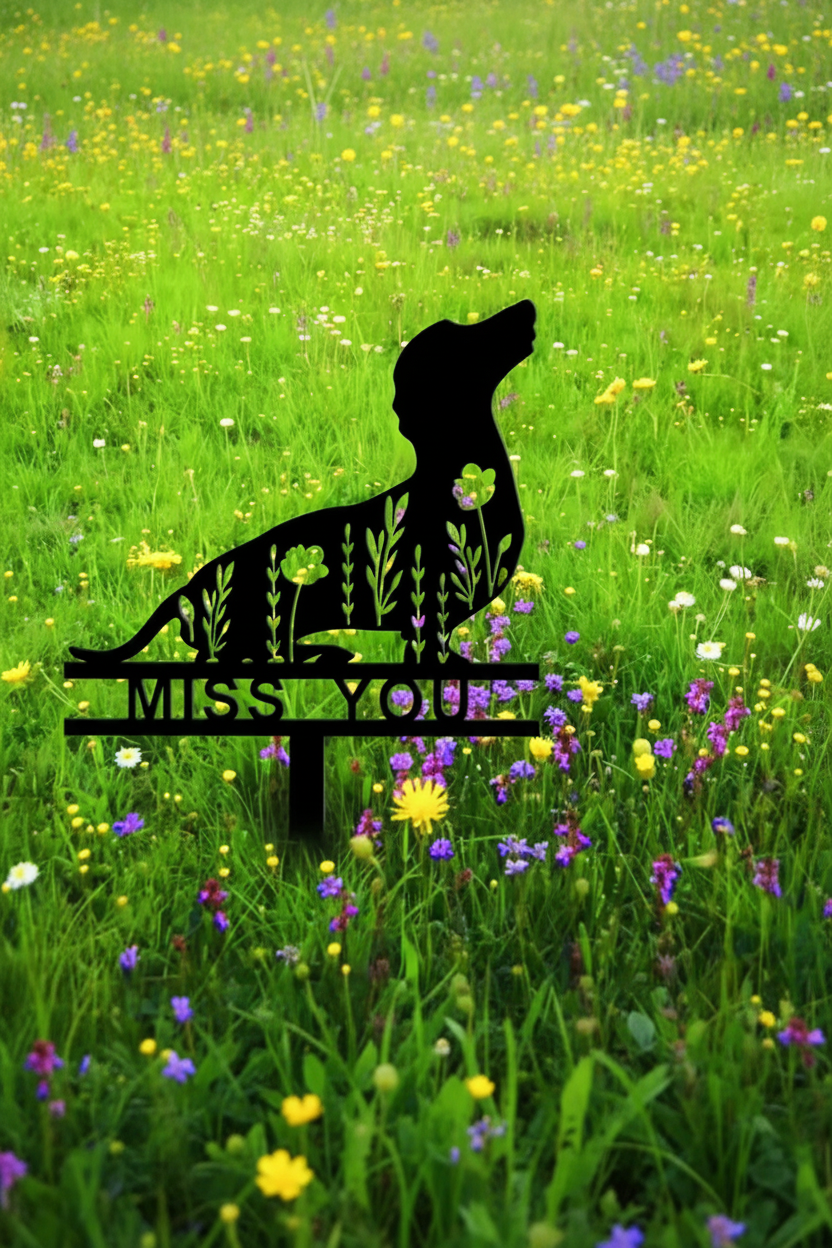 Miss You Hund Trädgårdsspjut – Minnesdekor i Metall