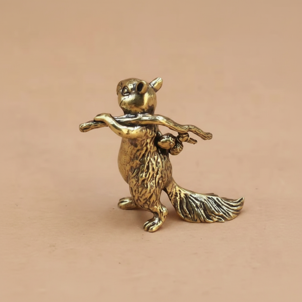 Handgjord Mässingsekorre – Boho Miniatyrfigurin